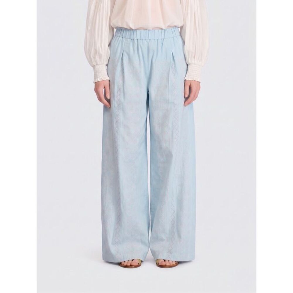 Semicouture Women Jhonny Embroidered Cotton Palazzo Trousers Semicouture